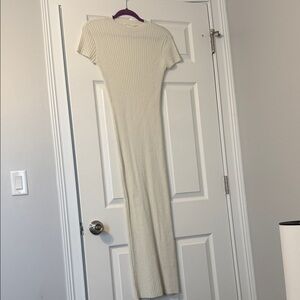 Good American Ribbed Short-Sleeve Maxi Dress in Cream